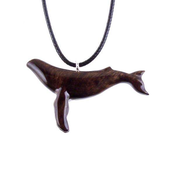 Humpback Whale Pendant, Hand Carved Wooden Sea Animal Necklace, Nautical Wood Jewelry, Whale-watcher Gift for Men Women
