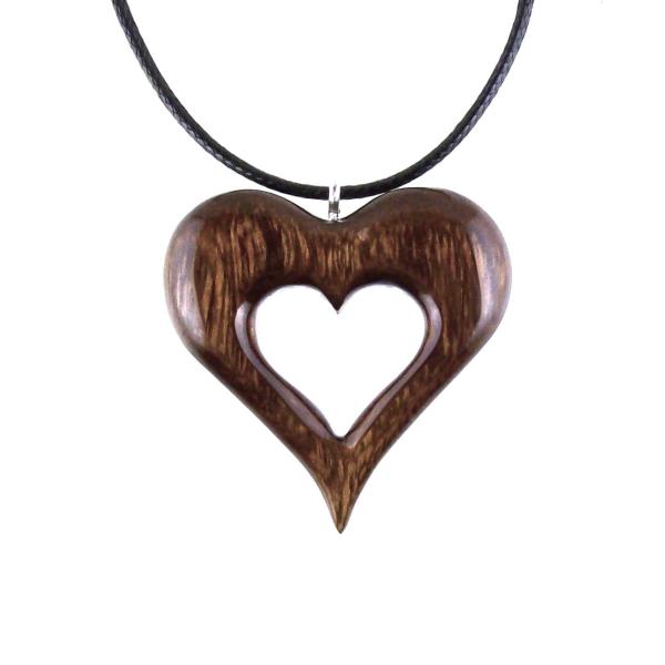 Wood Heart Necklace, Hand Carved Wooden Heart Pendant, 5th Anniversary Gift for Her, One of a Kind Wood Jewelry