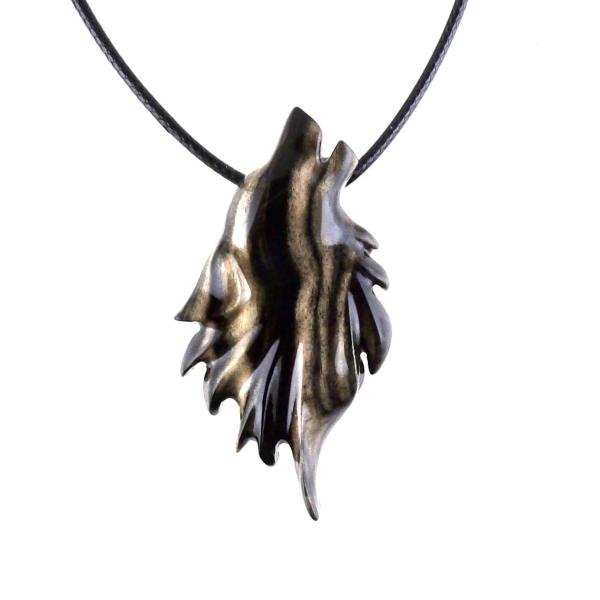 Wolf Necklace, Hand Carved Wooden Wolf Pendant for Men or Women, Spirit Animal Totem Woodland Jewelry