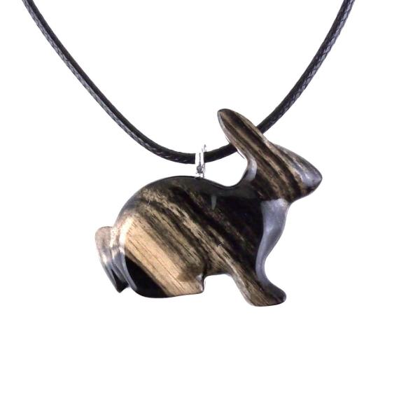 Rabbit Necklace, Hand Carved Wooden Bunny Pendant, Wood Animal Necklace, Pet Animal Totem Jewelry, One of a Kind Gift