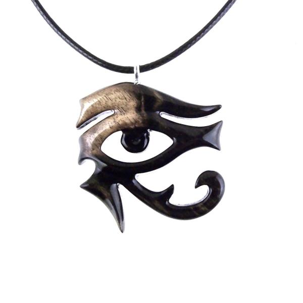 Eye of Horus Necklace, Hand Carved Wooden Eye of Horus Pendant, Eye of Ra Egyptian Amulet for Men or Women