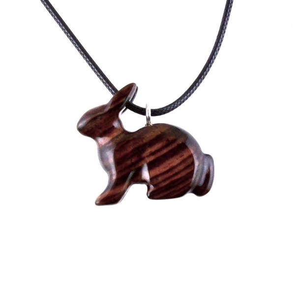 Wooden Rabbit Pendant, Bunny Necklace, Hand Carved Wood Animal Jewelry