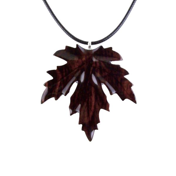 Hand Carved Wooden Leaf Pendant, Maple Leaf Necklace, Woodland Jewelry for Men or Women, Wood Jewelry Gift for Him Her