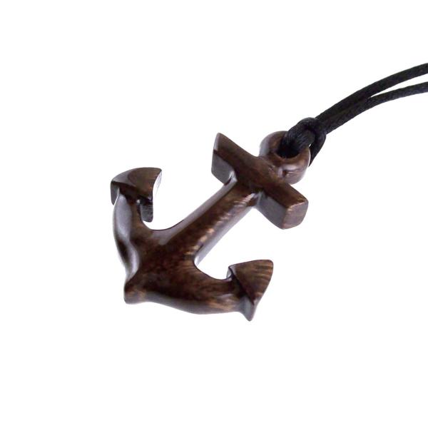 Hand Carved Anchor Necklace, Wooden Anchor Pendant, Mens Wood Necklace, Handmade Nautical Jewelry, Gift for Him
