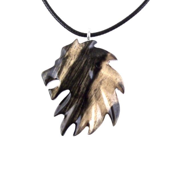 Hand Carved Wooden Lion Head Necklace Pendant, Handmade Leo Spirit Animal Jewelry Gift for Him