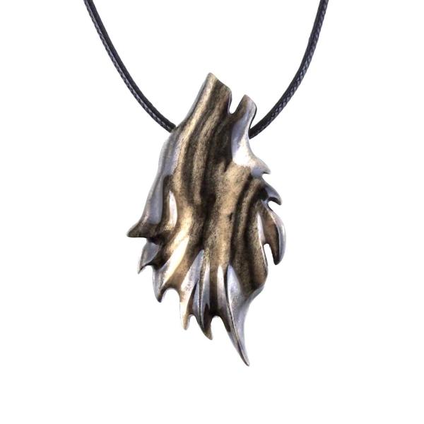 Wolf Necklace, Hand Carved Wooden Wolf Pendant for Men or Women, Spirit Animal Totem Woodland Jewelry