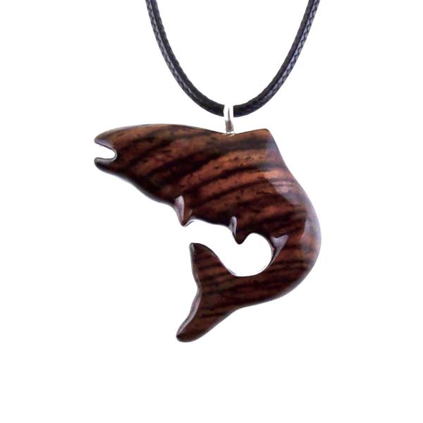 Salmon Necklace, Hand Carved Wooden Trout Pendant, Fish Jewelry, Mens Wood Necklace, Fisherman Gift for Him