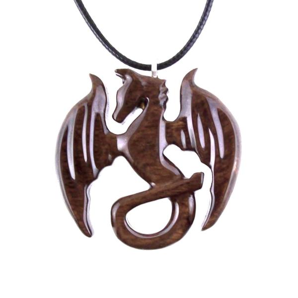 Wooden Dragon Pendant, Hand Carved Dragon Necklace, One of a Kind Fantasy Wood Necklace for Men or Women, Gift for Her Him