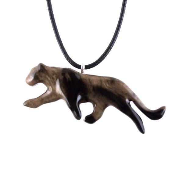 Panther Necklace, Hand Carved Wooden Panther Pendant, Jaguar Necklace, Totem Spirit Animal Wood Jewelry