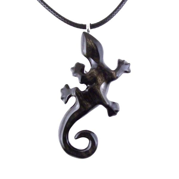 Hand Carved Lizard Pendant, Wooden Gecko Necklace, Wood Salamander Pendant, Totem Reptile Jewelry