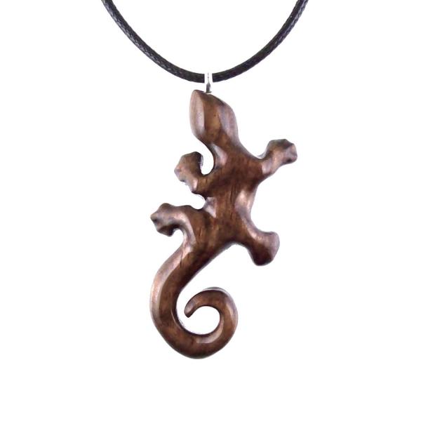 Hand Carved Gecko Pendant, Wooden Lizard Necklace, Wood Salamander Necklace, Totem Animal Jewelry Gift