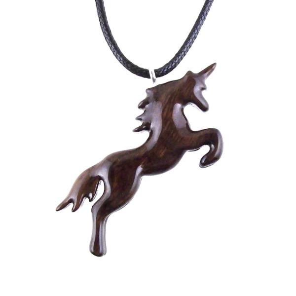 Hand Carved Unicorn Necklace, Wooden Fantasy Animal Pendant, One of a Kind Wood Jewelry Gift