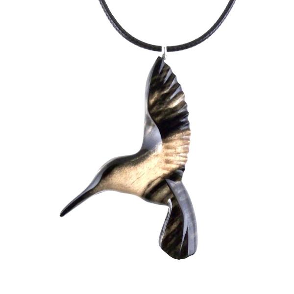 Hummingbird Necklace, Wooden Hummingbird Pendant, Hand Carved Wood Bird Jewelry, One of a Kind Handmade Gift for Her