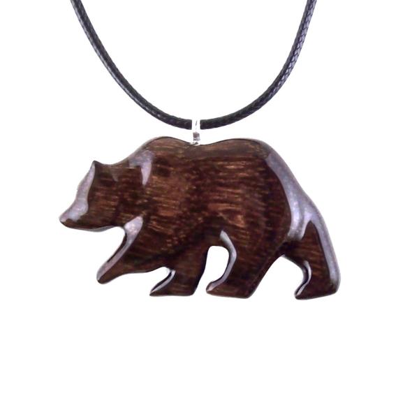 Hand Carved Wooden Bear Pendant, Grizzly Wood Bear Necklace, Totem Spirit Animal, Woodland Jewelry