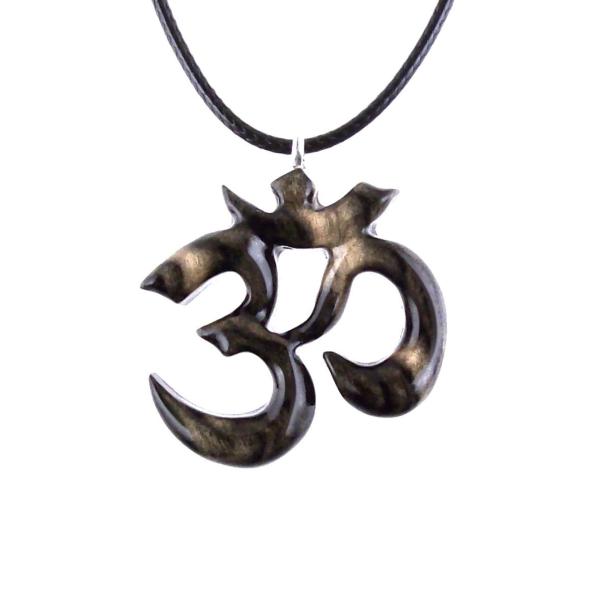 Hand Carved Om Pendant for Men or Women, Wooden Ohm Necklace, Yoga Gift Aum Wood Jewelry