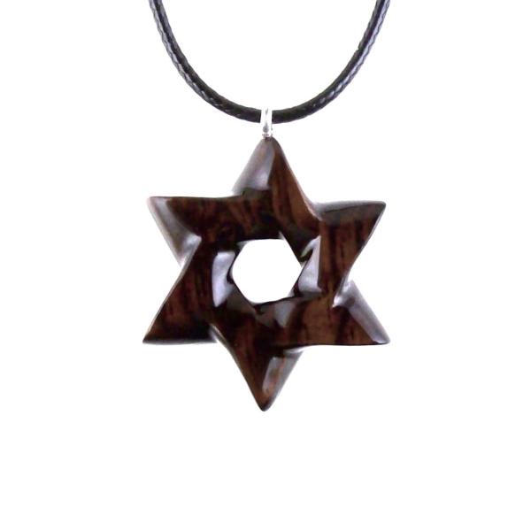 Star of David Pendant, Hand Carved Wooden Jewish Star Necklace for Men or Women, Wood Jewish Jewelry