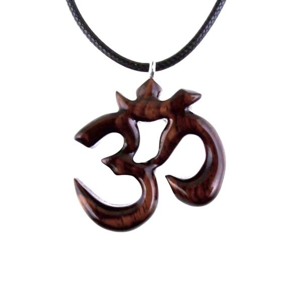 Hand Carved Ohm Necklace, Wooden Om Pendant, Namaste Yoga Wood Jewelry Gift