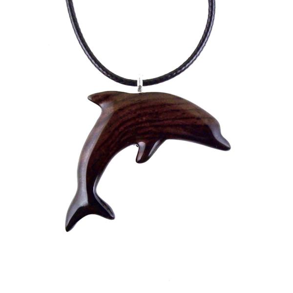 Wooden Dolphin Pendant, Hand Carved Dolphin Necklace, Sea Animal Necklace, Nautical Wood Jewelry for Men or Women