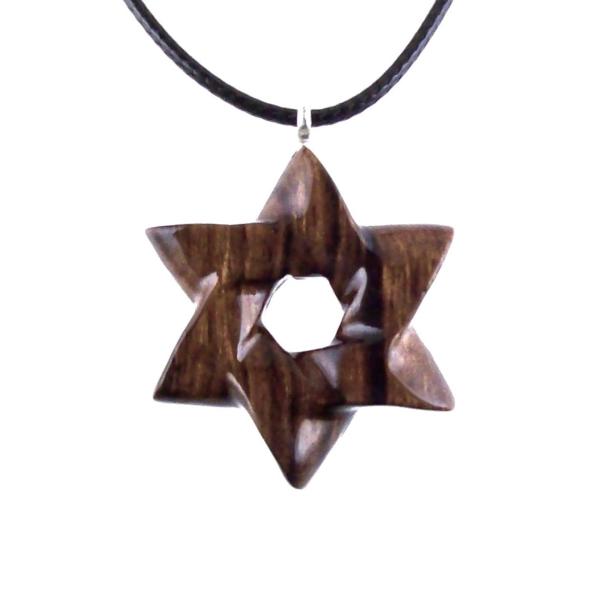 Wooden Star of David Pendant, Hand Carved Jewish Star Necklace, Men Women Wood Jewelry