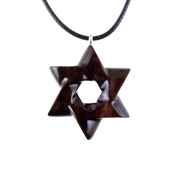 Star of David Pendant, Hand Carved Wooden Jewish Star Necklace for Men or Women, Wood Jewish Jewelry