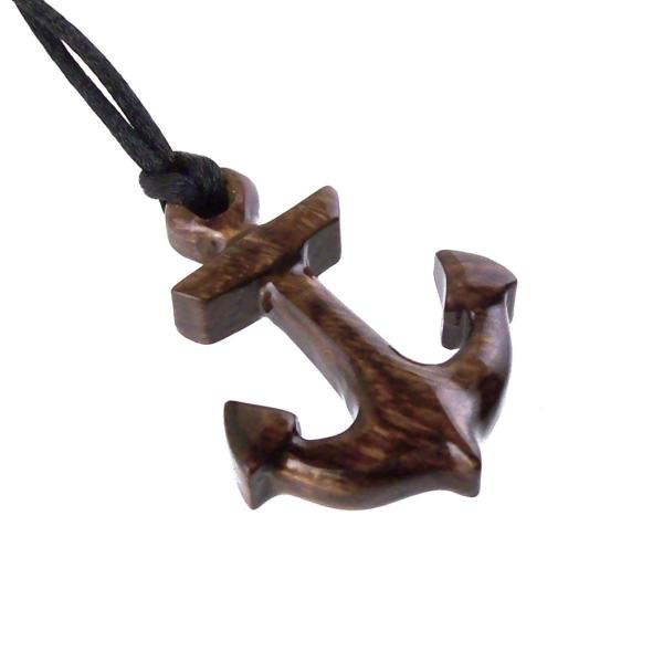 Hand Carved Anchor Necklace, Wooden Anchor Pendant, Mens Wood Necklace, Handmade Nautical Jewelry, Gift for Him