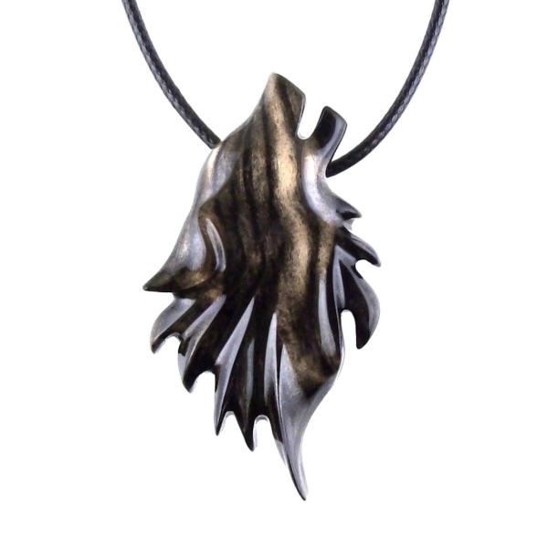 Wolf Necklace, Hand Carved Wooden Wolf Pendant for Men or Women, Spirit Animal Totem Woodland Jewelry