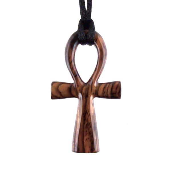 Wooden Ankh Pendant, Hand Carved Egyptian Ankh Cross Necklace for Men or Women, African Wood Jewelry Gift for Him Her