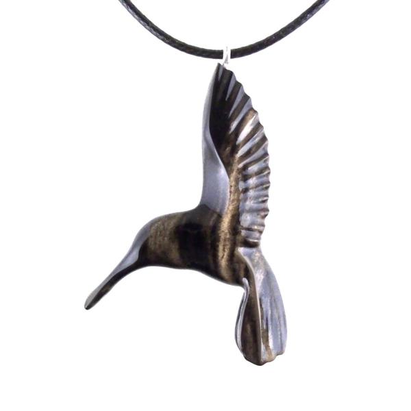Hummingbird Necklace, Wooden Hummingbird Pendant, Hand Carved Wood Bird Jewelry, One of a Kind Handmade Gift for Her