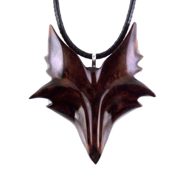Hand Carved Wooden Fox Pendant, Celtic Fox Necklace for Men or Women, Totem Spirit Animal, Woodland Jewelry Gift for Her or Him