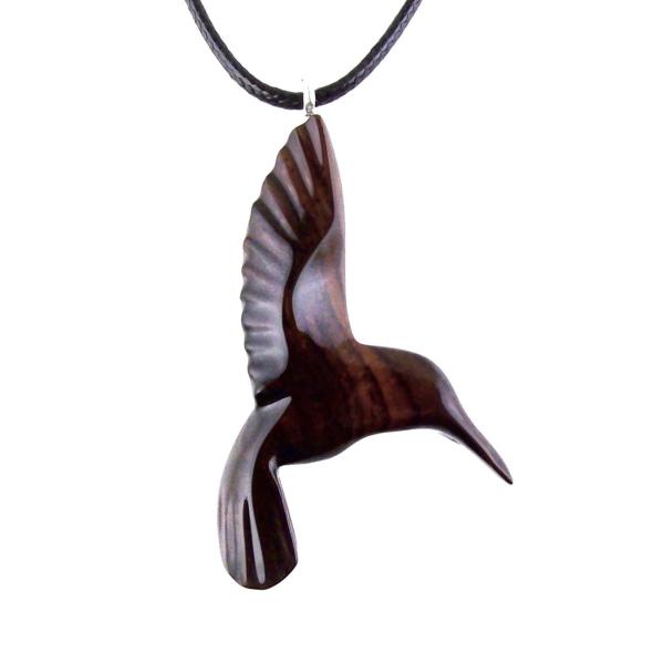 Hand Carved Wooden Hummingbird Pendant, Hummingbird Necklace, Wood Bird Jewelry Gift for Her