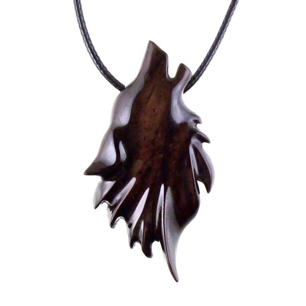 Wolf Pendant, Wooden Wolf Necklace, Hand Carved Totem Animal, Woodland Jewelry for Men Women