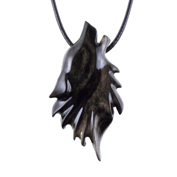 Wolf Necklace, Hand Carved Wooden Wolf Pendant for Men or Women, Spirit Animal Totem Woodland Jewelry