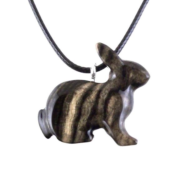 Rabbit Necklace, Hand Carved Wooden Bunny Pendant, Wood Animal Necklace, Pet Animal Totem Jewelry, One of a Kind Gift