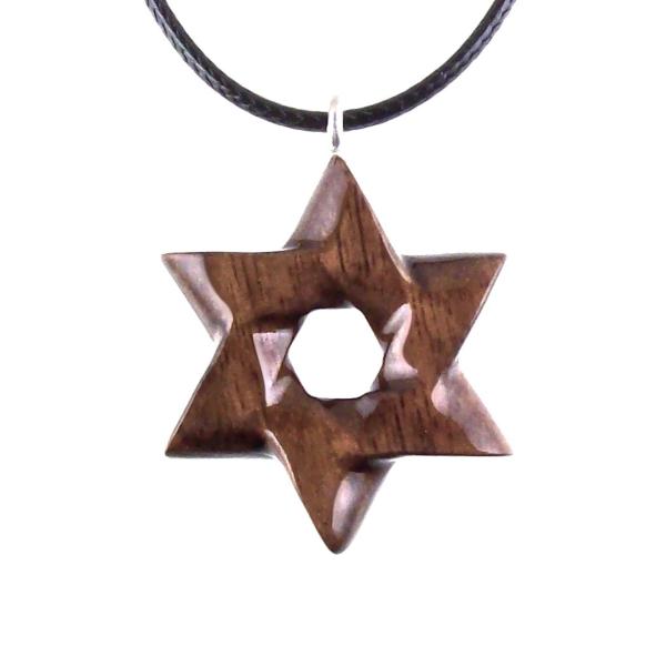 Hand Carved Wooden Star of David Pendant, Jewish Star Necklace for Men or Women, Wood Jewish Jewelry