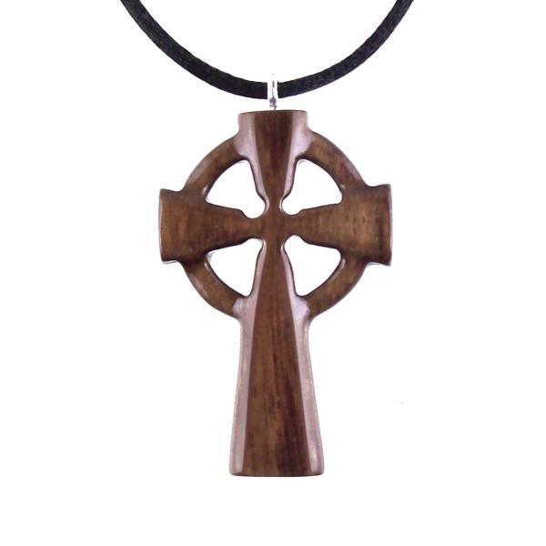 Wooden Celtic Cross Pendant, Wood Celtic Cross Necklace, Hand Carved Irish Christian Jewelry for Men