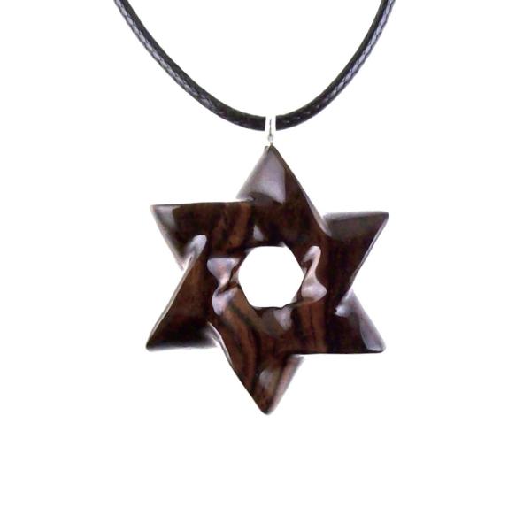 Star of David Pendant, Hand Carved Wooden Jewish Star Necklace for Men or Women, Wood Jewish Jewelry