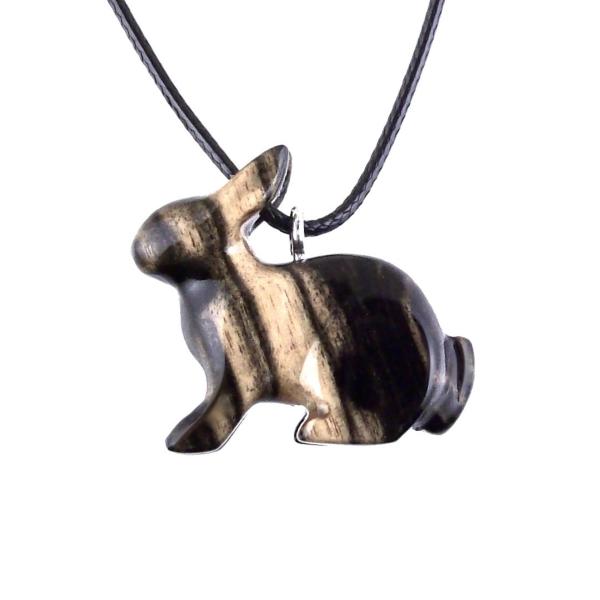 Rabbit Necklace, Hand Carved Wooden Bunny Pendant, Wood Animal Necklace, Pet Animal Totem Jewelry, One of a Kind Gift