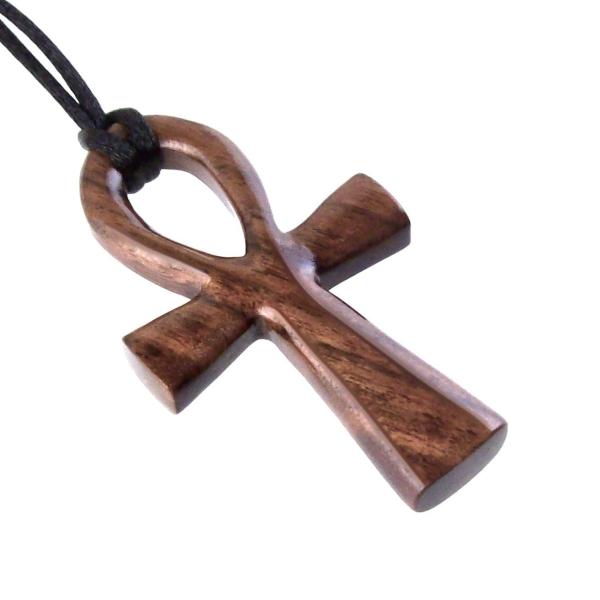 Large Wooden Ankh Pendant Necklace, Egyptian Amulet, Handmade African Mens Wood Jewelry