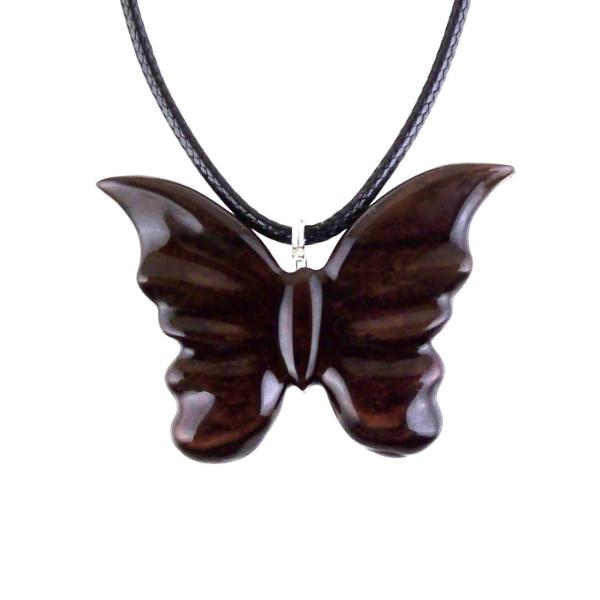 Butterfly Necklace, Hand Carved Wooden Butterfly Pendant, Insect Wood Jewelry, Gift for Her