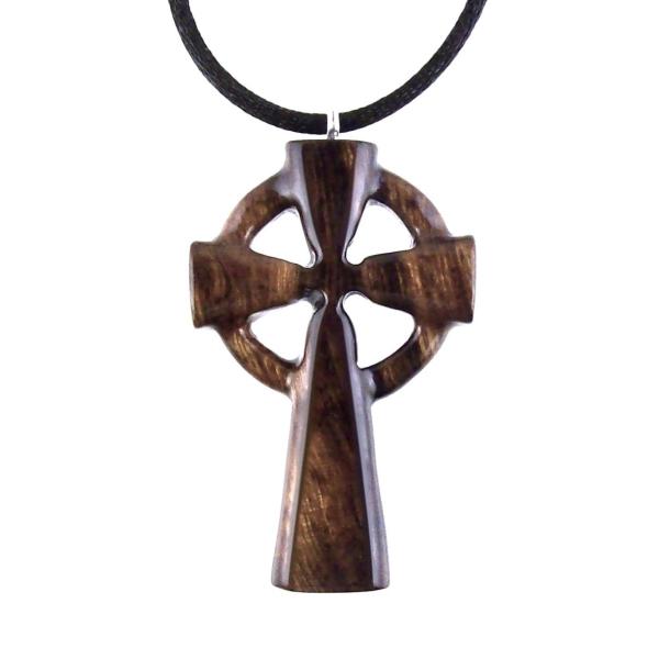 Celtic Cross Pendant, Hand Carved Wood Cross Necklace, Irish Mens Wooden Christian Jewelry, One of a Kind Gift for Him