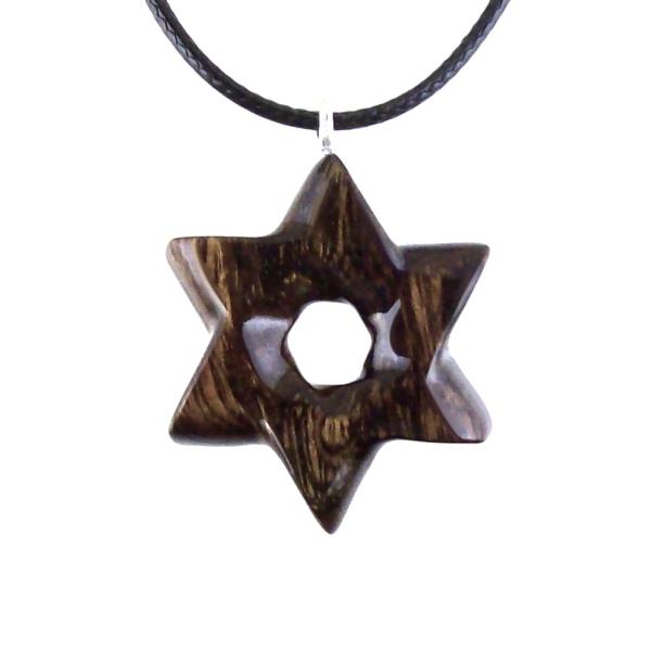 Wooden Star of David Pendant, Hand Carved Jewish Star Necklace, Men Women Wood Jewelry
