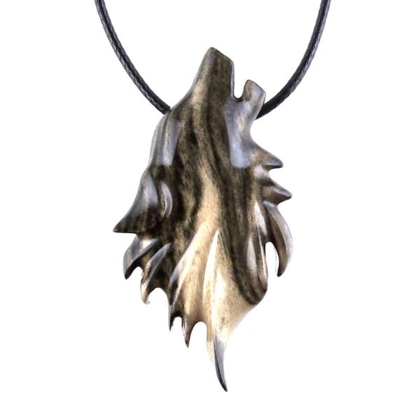 Wolf Necklace, Hand Carved Wooden Wolf Pendant for Men or Women, Spirit Animal Totem Woodland Jewelry