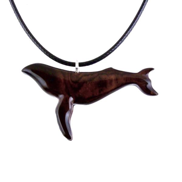 Humpback Whale Necklace, Hand Carved Wooden Whale Pendant, Whale-Watcher Gift for Men Women
