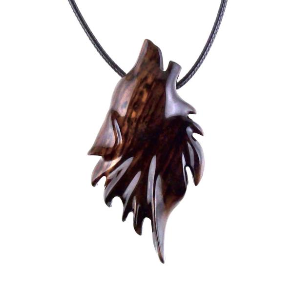 Carved Wolf Pendant, Wooden Wolf Necklace, Spirit Animal Totem, Handmade Wood Jewelry for Men or Women, One of a Kind Gift