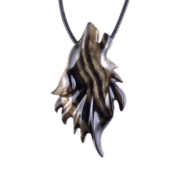 Wolf Necklace, Hand Carved Wooden Wolf Pendant for Men or Women, Spirit Animal Totem Woodland Jewelry