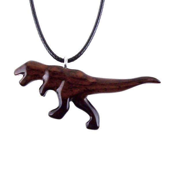 Hand Carved Wood Dinosaur Pendant, T-Rex Jurassic Necklace