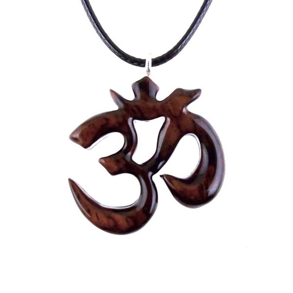 Hand Carved Ohm Necklace, Wooden Om Pendant, Namaste Yoga Wood Jewelry Gift