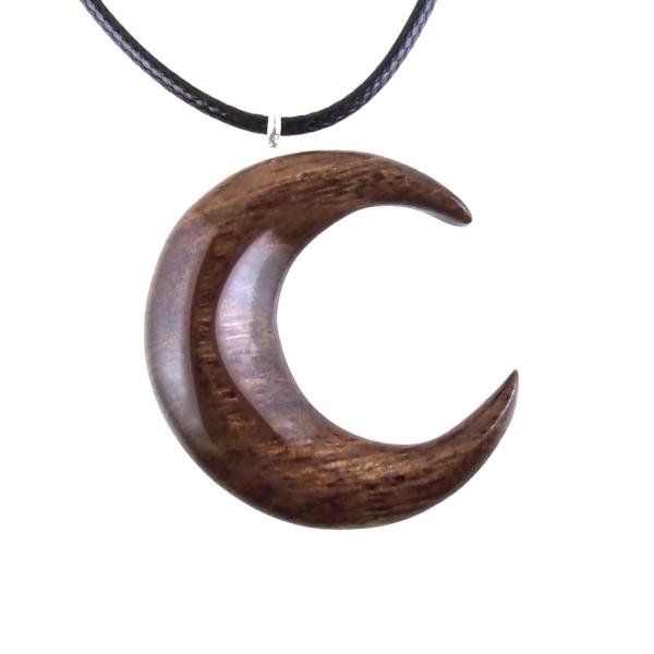 Crescent Moon Necklace, Hand Carved Wooden Moon Pendant, Wood Celestial Necklace, One of a Kind Lunar Jewelry