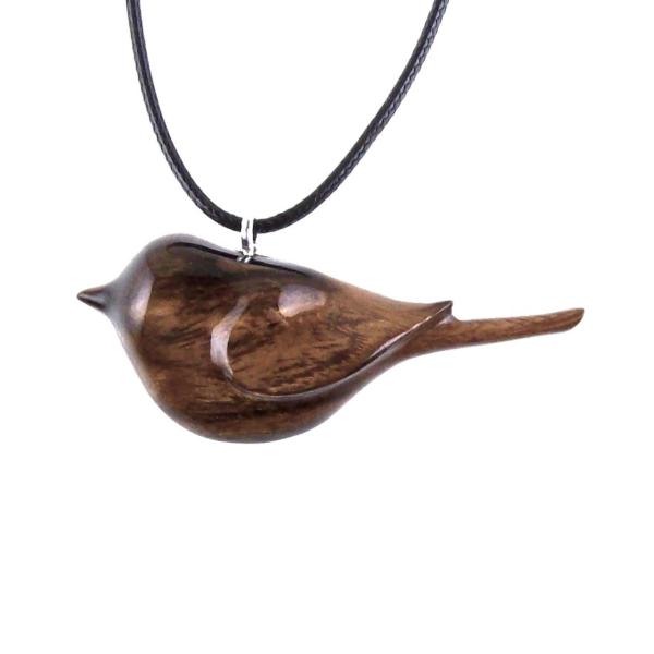 Chickadee Necklace, Hand Carved Wooden Bird Pendant, Wood Bird Jewelry, One of a Kind Gift for Her