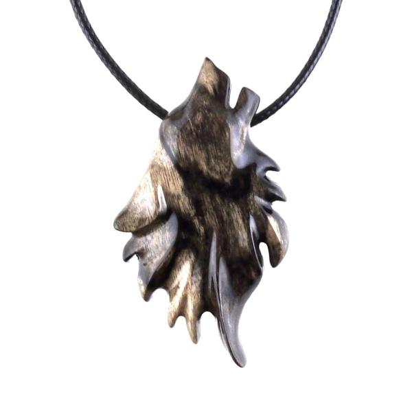 Wolf Necklace, Hand Carved Wooden Wolf Pendant, Men Women Spirit Animal Totem Woodland Jewelry